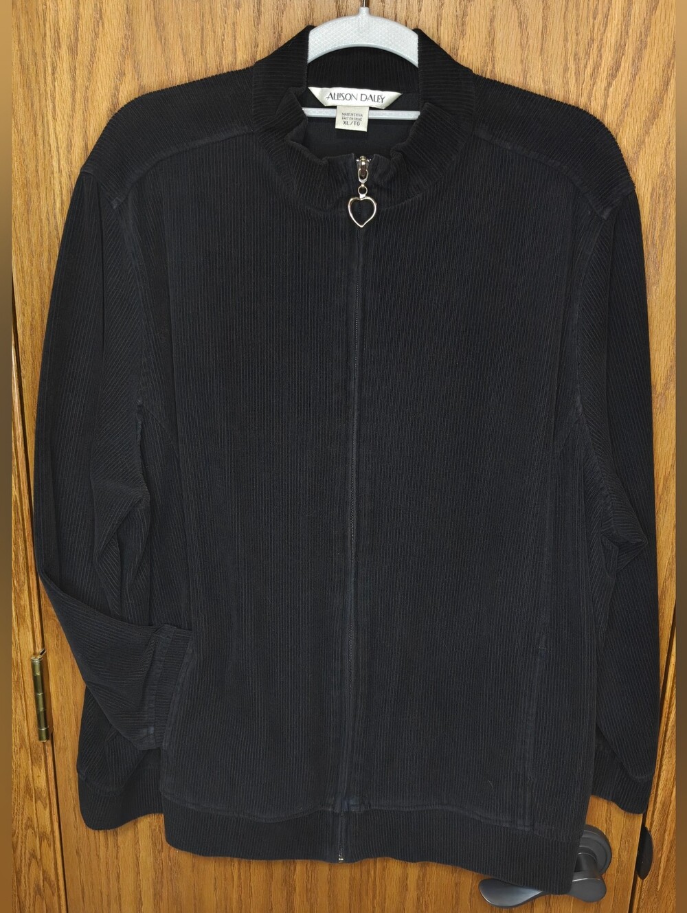 Women's Allison Daley Black Ribbed Zip Jacket, Size XL